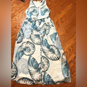 White House Black Market Blue and Cream Seashell Dress